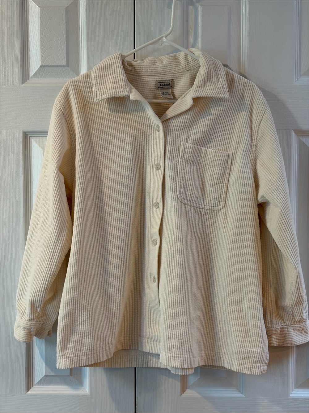 L.L Bean Cream Corduroy Button Down Shirt Size LP